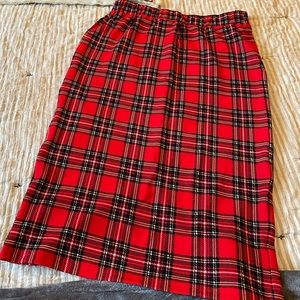 EUC red tartan plaid midi skirt